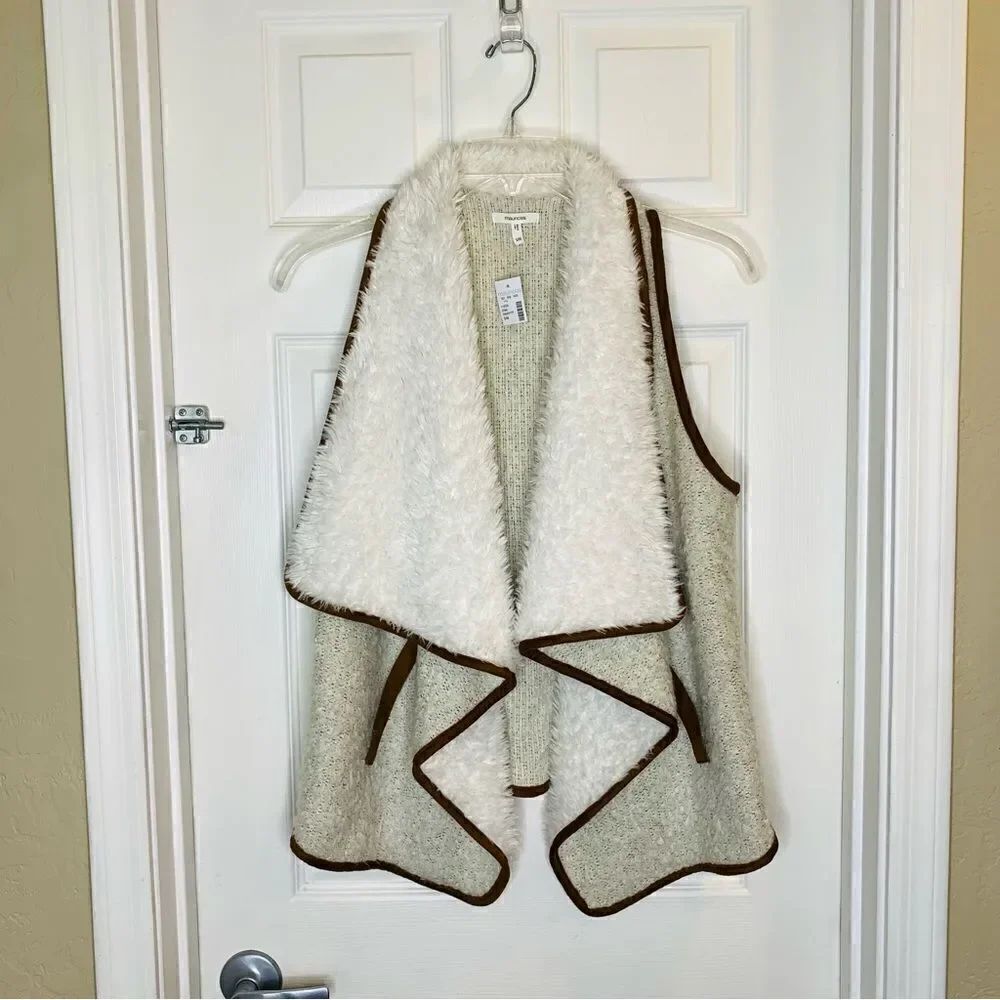 Maurices sherpa drape front fur vest cardigan Size S/M